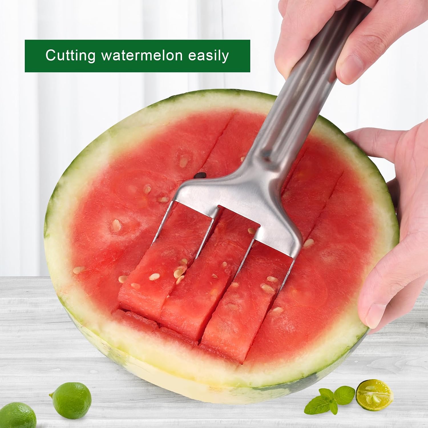 BOXOB Watermelon Cutter Slicer, Stainless Steel Watermelon Cutting Tool Portable Fruit Cutter for Melon Mango Home Kitchen Gadget Camping Party image 5