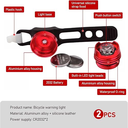 Miniatura 2 de 2 luces traseras de bicicleta, luces LED con correa, luces LED para micro bicicleta, espejo con gemas resaltadas, luz trasera de bicicleta para