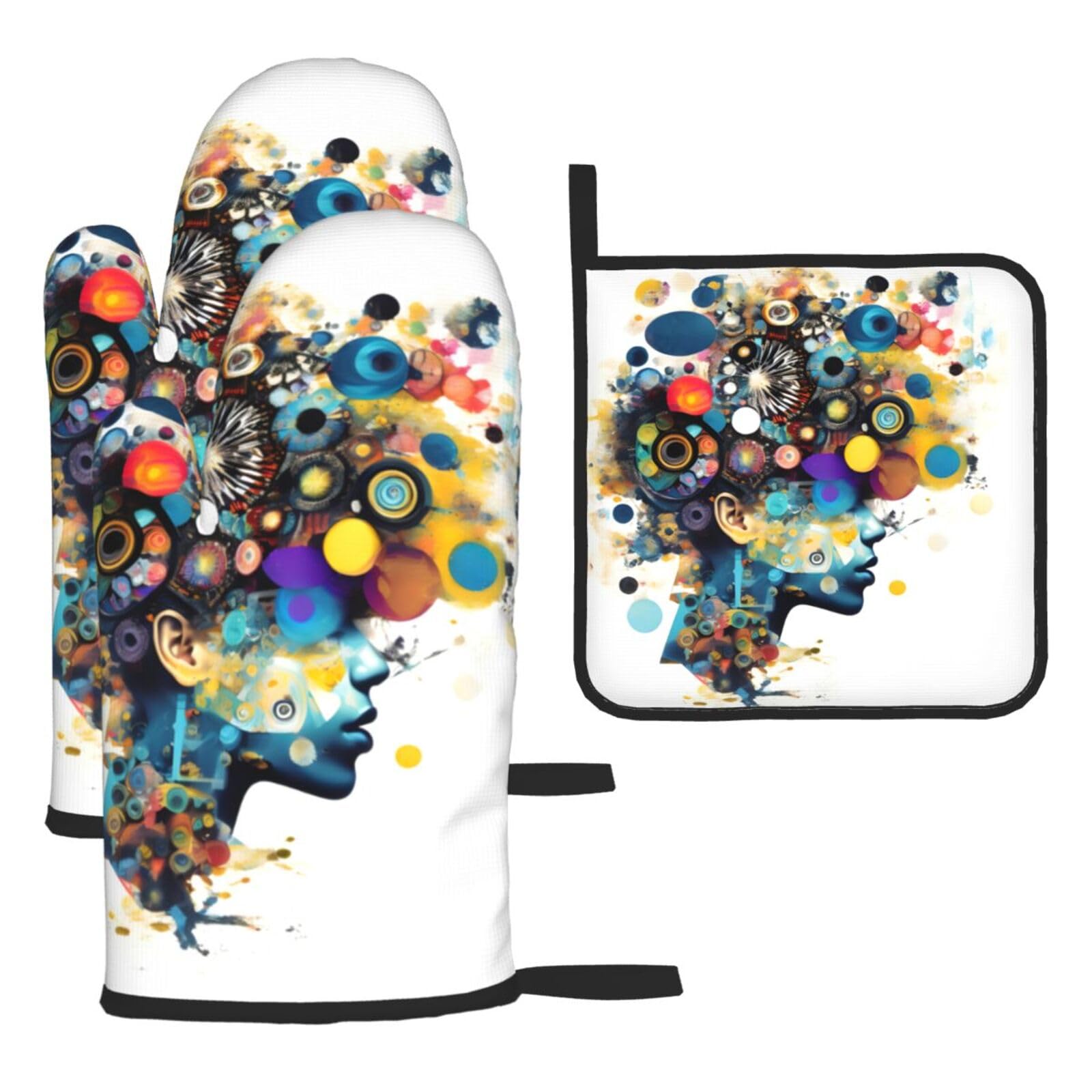 Yyoretp Black Artificial Intelligence Brain Print Oven Mitts And Potholders Bbq Gloves-Oven Mitts And Pot Holders For Cooking Baking