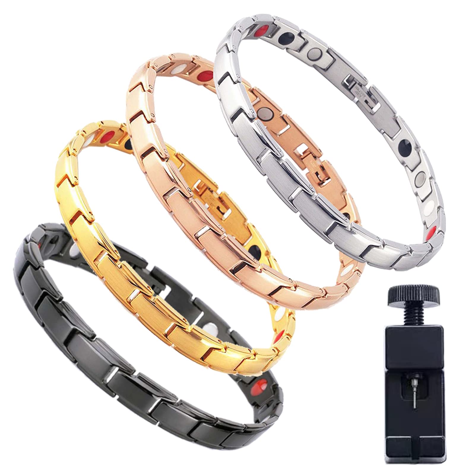 4Pcs Magnetic Lymph Detox Bracelet for Women and Men, Adjustable Lymph Drainage Magnetic Therapy Bracelets Promotes Circulation, Magnetic Therapeutic Bracelet for Arthritis Pain Relief