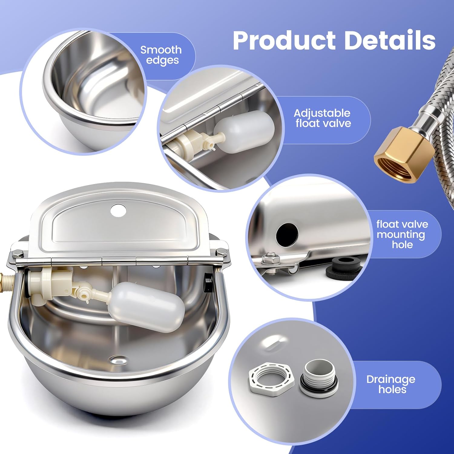 Automatic Dog Water Bowl Outdoor, Auto Refill Water Dispenser for Dogs Cats, 304 Stainless Steel Waterer for Pig Cow Goat Sheep Deer Chicken, Wall Mountable, with Drainage Hole (Standard)