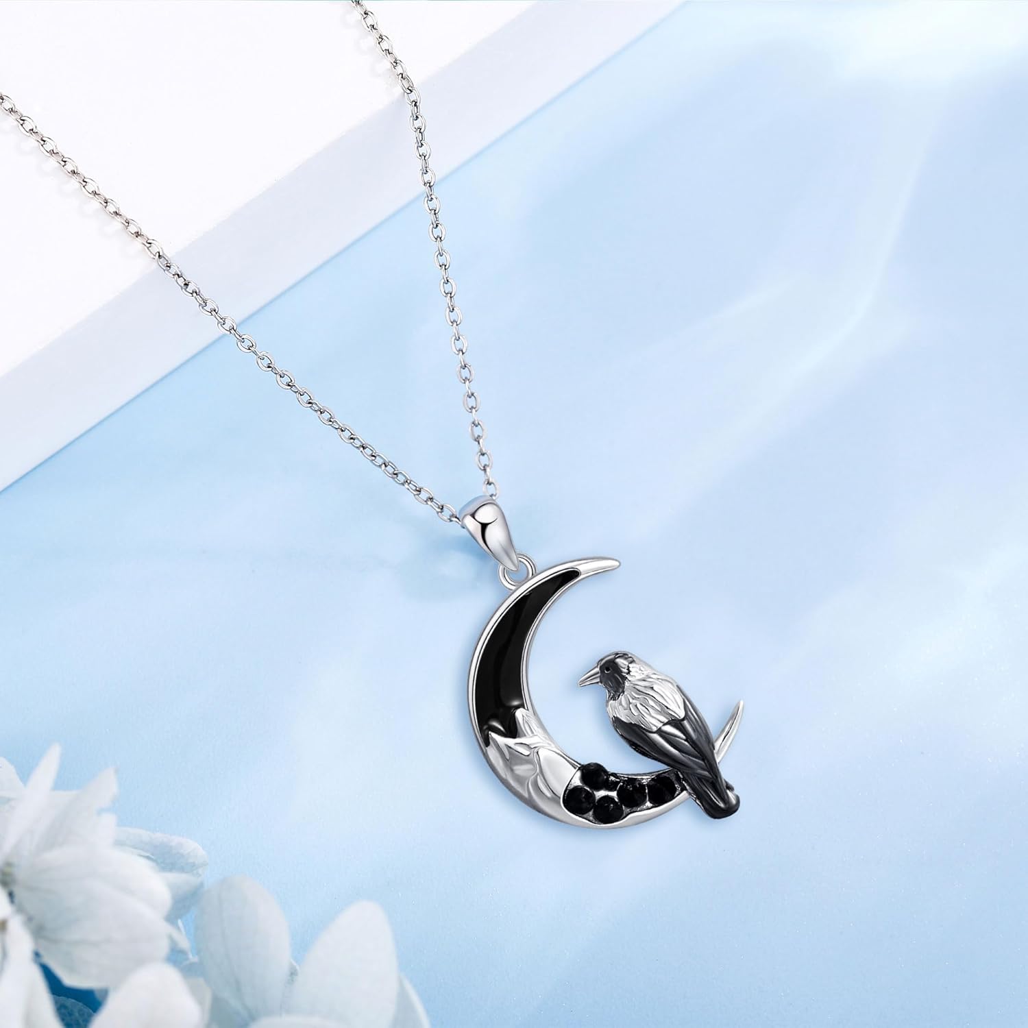 ONEFINITY Raven Crow Wolf Necklace 925 Sterling Silver Crescent Moon Animal Witchy Pendant Necklace Halloween Christmas Jewelry Gifts for Women - Image 2