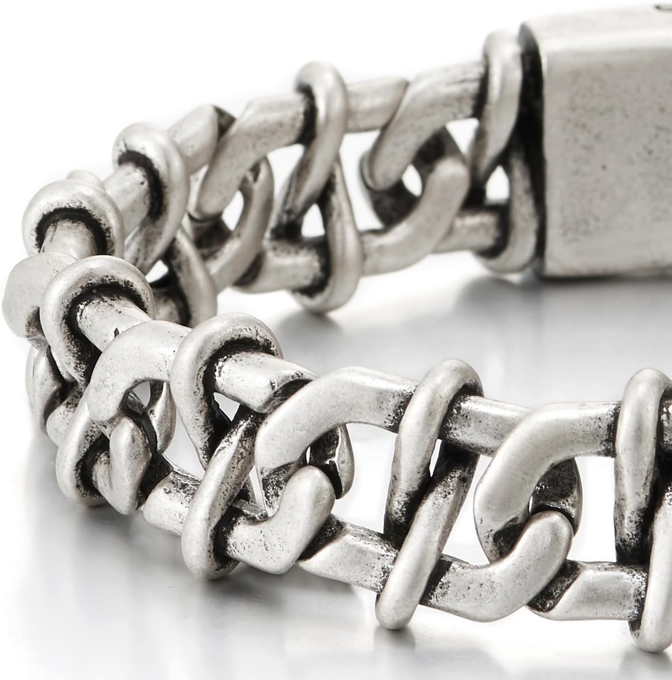 COOLSTEELANDBEYOND Braided Curb Chain, Marine Link Chain, Stainless Steel Bracelet for Men, Vintage Old Silver Color
