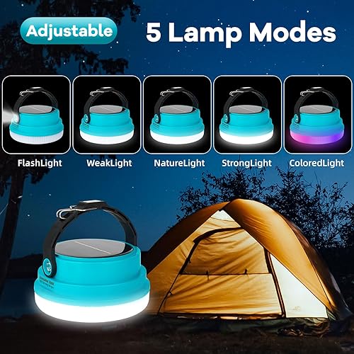 Miniatura 2 de Linterna de camping solar recargable, 2-en-1 Luz de camping recargable de 10000mAh y cargador de teléfono para senderismo, viaje - Luz colgante
