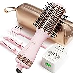 Dual Voltage Travel Hair Dryer Brush, Mini Hot Air Brush Styler & Dryer for European Travel, Hair Trends Nano Titanium 2 Inch One Step Hair Dryer and Styler Volumizer Oval Shape