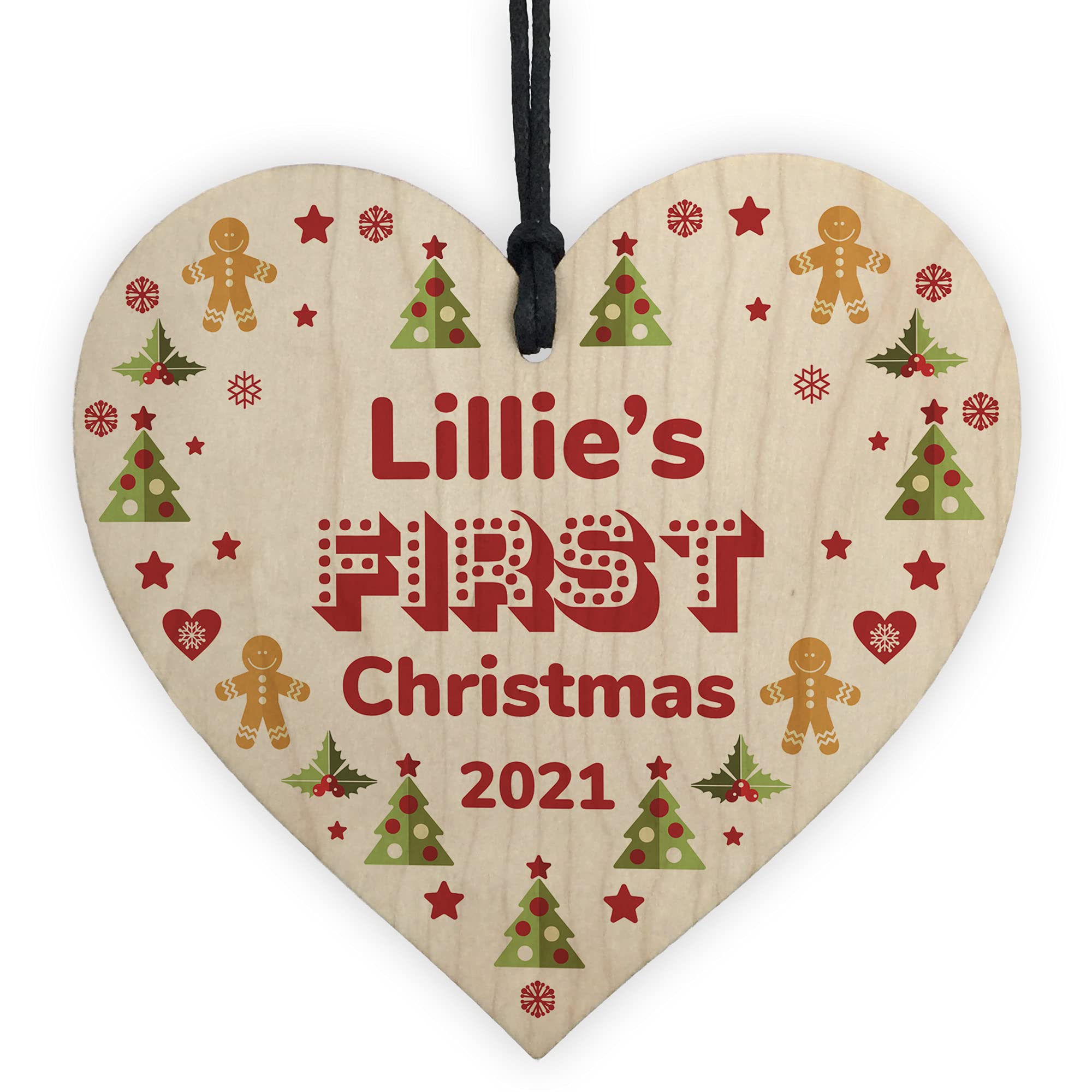 Cute Personalised Baby's First 1st Christmas Bauble Wood Heart Tree Decoration Keepsake