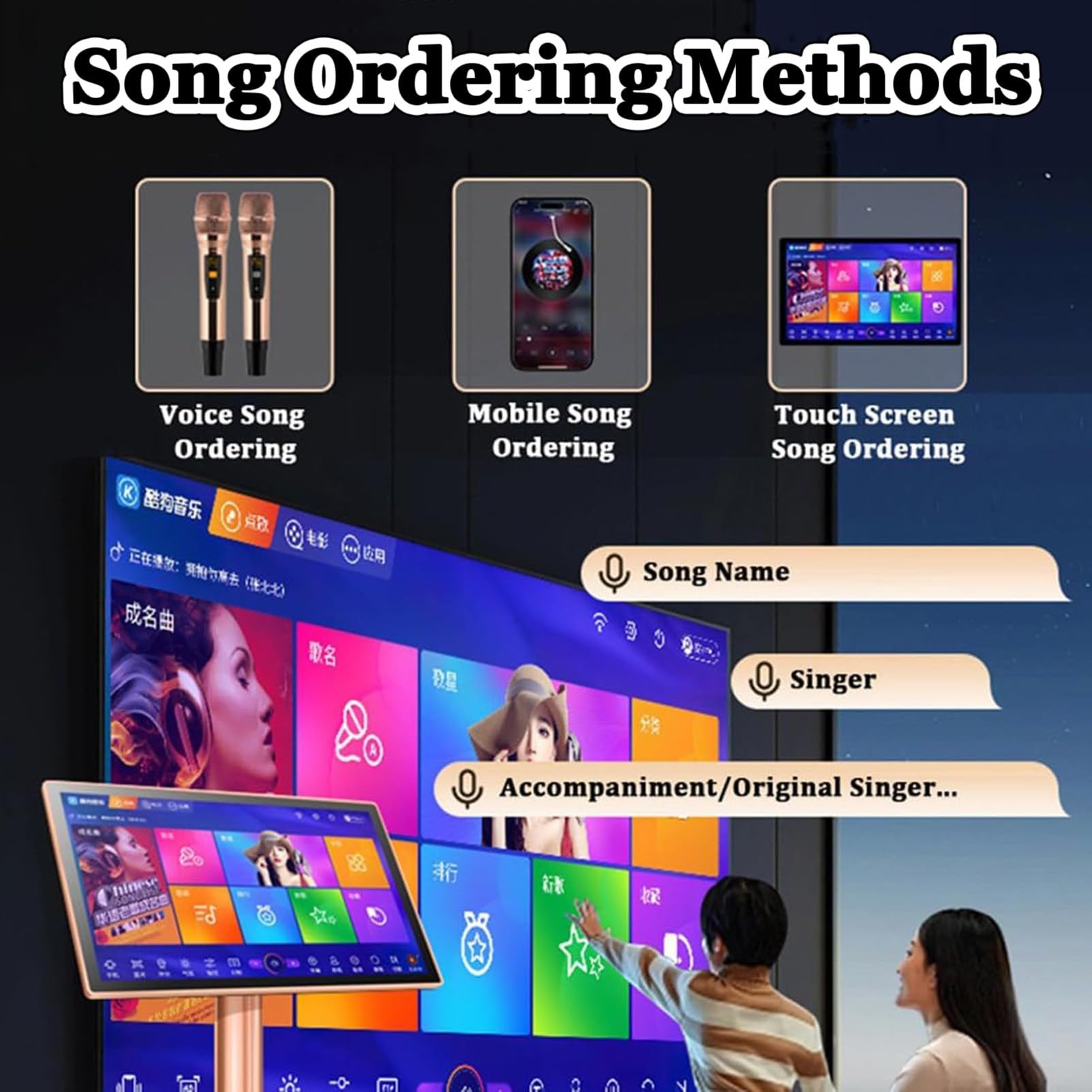 Macchina Per Karaoke Professionale, Lettore Karaoke Con Microfono Wireless, Schermo Touch Capacitivo Da 22 Pollici Con Visualizzazione Dei Testi,White-3TB