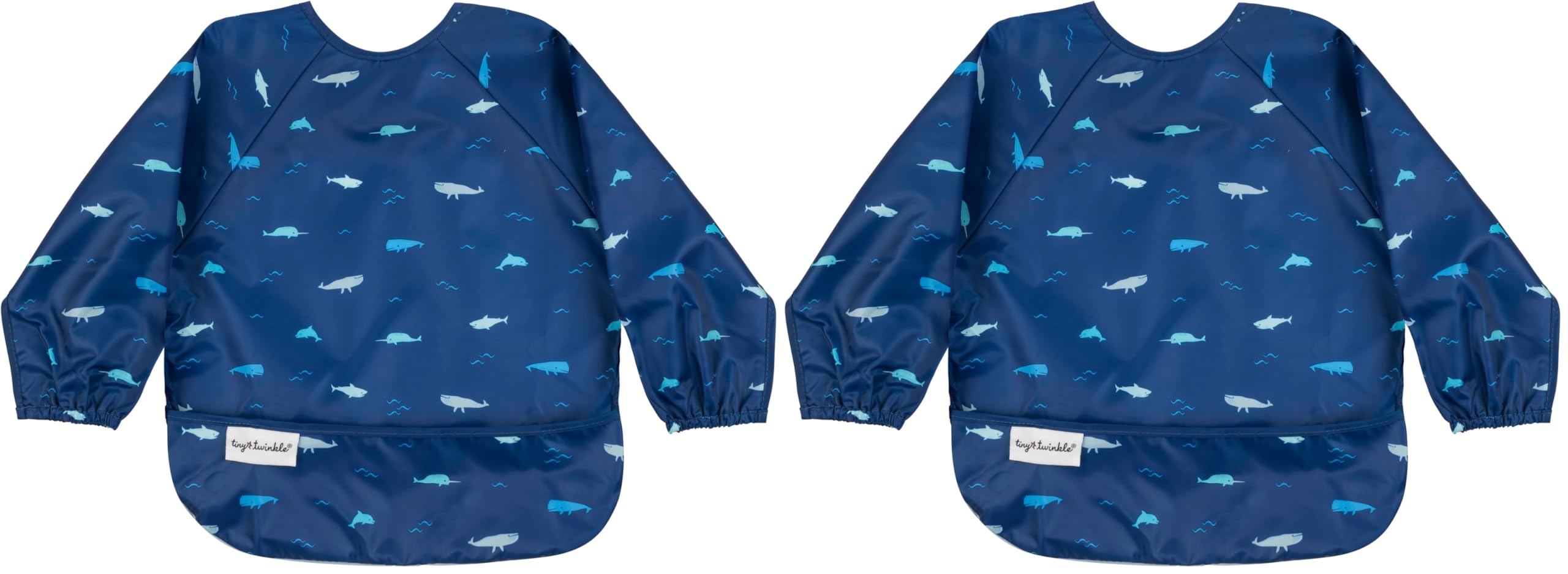 Tiny Twinkle Long Sleeve Bib for Babies &amp; Toddlers | Waterproof Smock Bib for Eating | Machine Washable &amp; Mess-Proof Feeding Essentials | Newborn Shower Gift (Ocean Life, 6–24M) (Pack of 2)