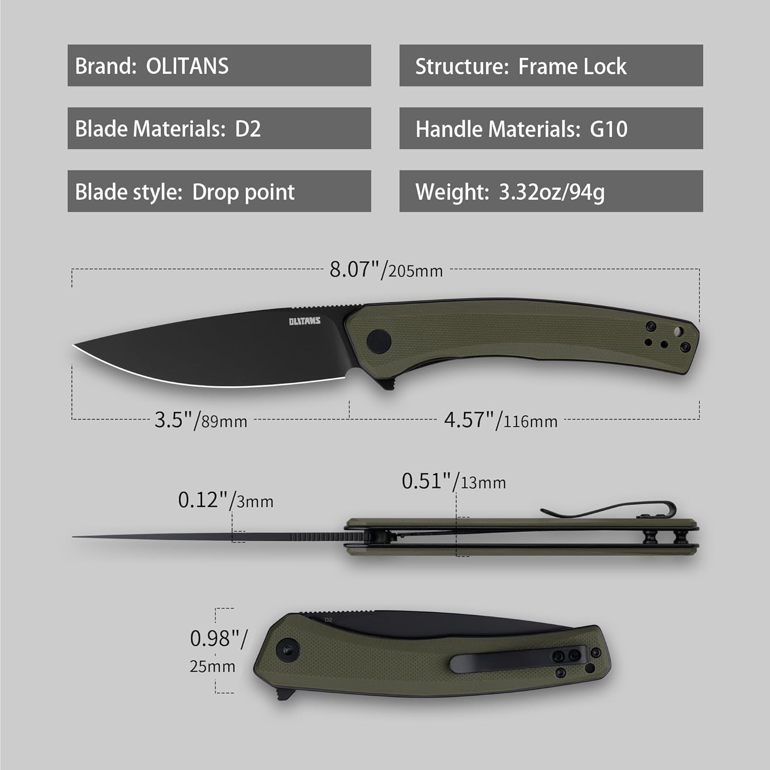 G066 Folding Knife 3.5" D2 Blade White G10 Handle Camping Pocket Knife With Deep Carry Clip Outdoor EDC