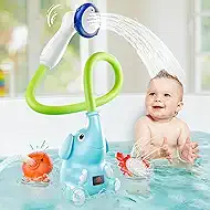 Baby Bath Shower Head with Water Thermometer, 3-in-1 Rechargeable Bath Toys, 3 Exchangable Shower Heads and Soft Silicone Baby Brush, for Newborns, Toddlers in The Tub or Sink - Automatic Ⅱ