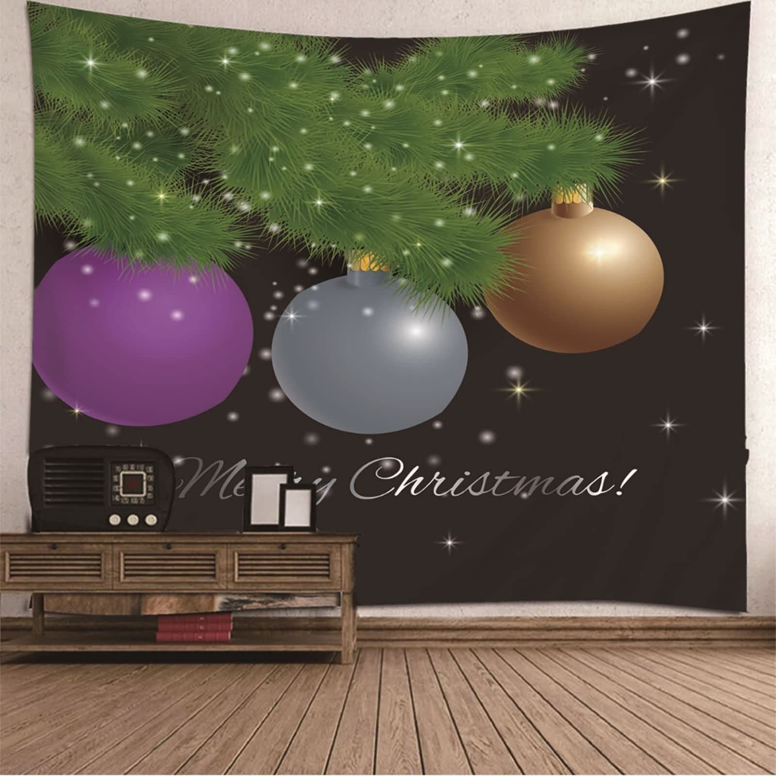 Navidad Tapiz para Playa Tapiz Japones Pared Bola De Pino Luz De Las Estrellas Tapiz Grande Liso Tapiz para Escritorio Púrpura Gris Amarillo Verde Decoración Navideña 260X240Cm