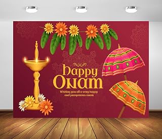 BELECO 8x6ft Fabric Happy Onam Festival Backdrop India Pooja Traditional Backdrop Indian Theme Party Decorations Holiday Celebration Party Supplies Banner Photo Props