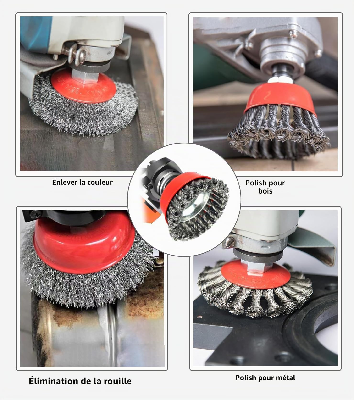 Lot de 8 brosse metallique meuleuse m14 pour meuleuses d'angle, brosse metallique disqueuse m14,80 mm et brosse métallique flexible 120 mm, pour rouiller, polir, meuler