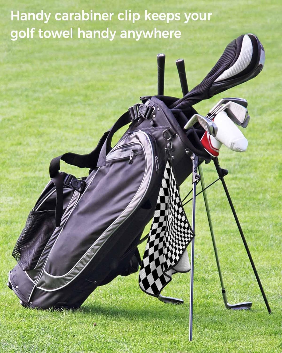 SEVENBABU Golf Towels for Golf Bags with Clip - Funny Microfiber Waffle Pattern Golf Towel Modern Black and White Checkered Lattice Pattern Golf Accessories for Men and Women Gifts 24x16 Inch - Image 7