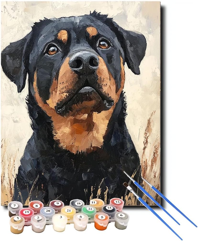 XCJFGO Rottweiler Dog Animal Easy Paint by Numbers Kit for Adults Beginner, Cute Dog Adult Paint by Number Kits on Canvas, Acrylic Simple Oil Paint by Number Kits for Home Wall Decor 16" W x 20" L