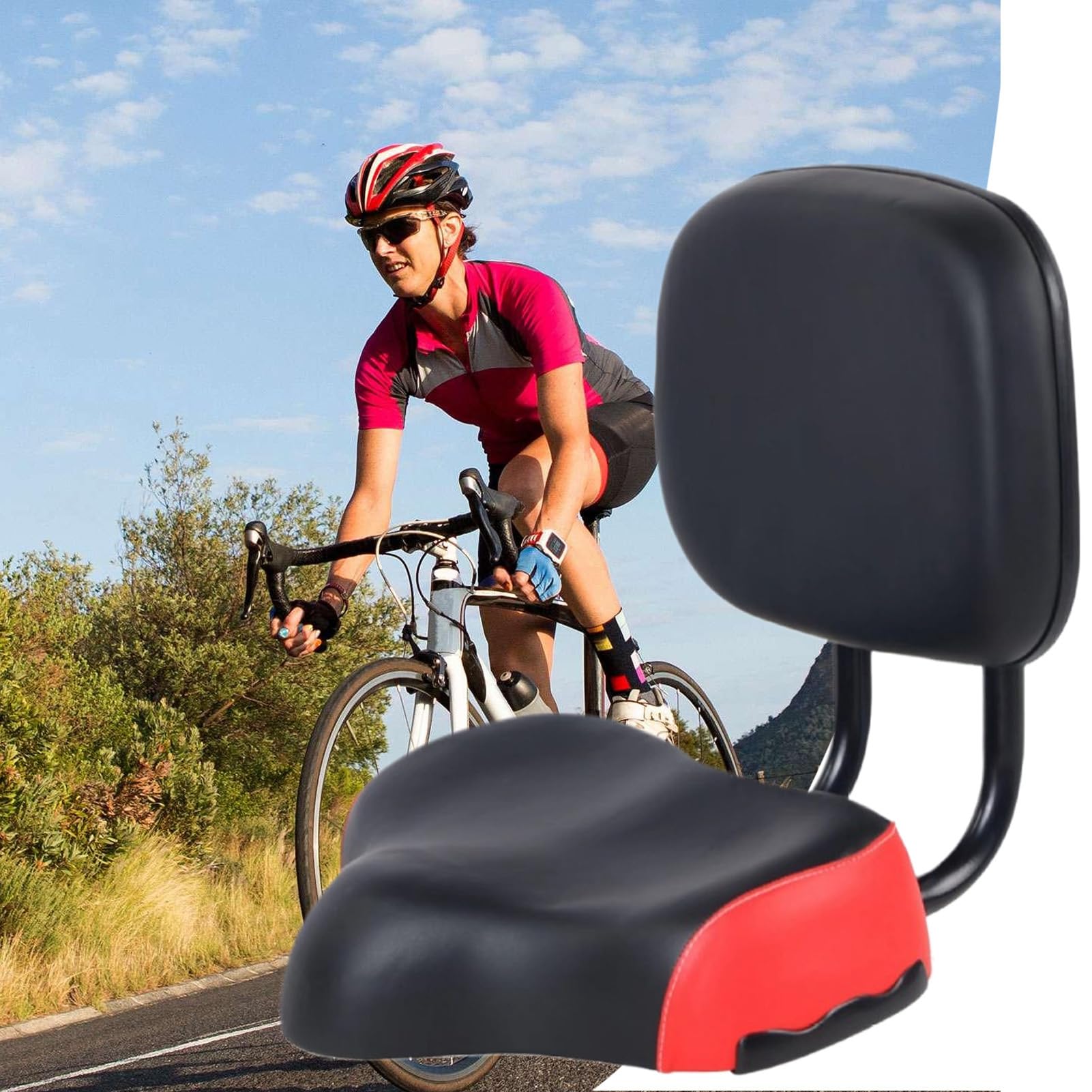 Sedile posteriore per bicicletta, comodo cuscino per sedile con schienale, parti di ricambio, ampia sella, cuscino morbido in pelle PU, ammortizzante, per mountain bike