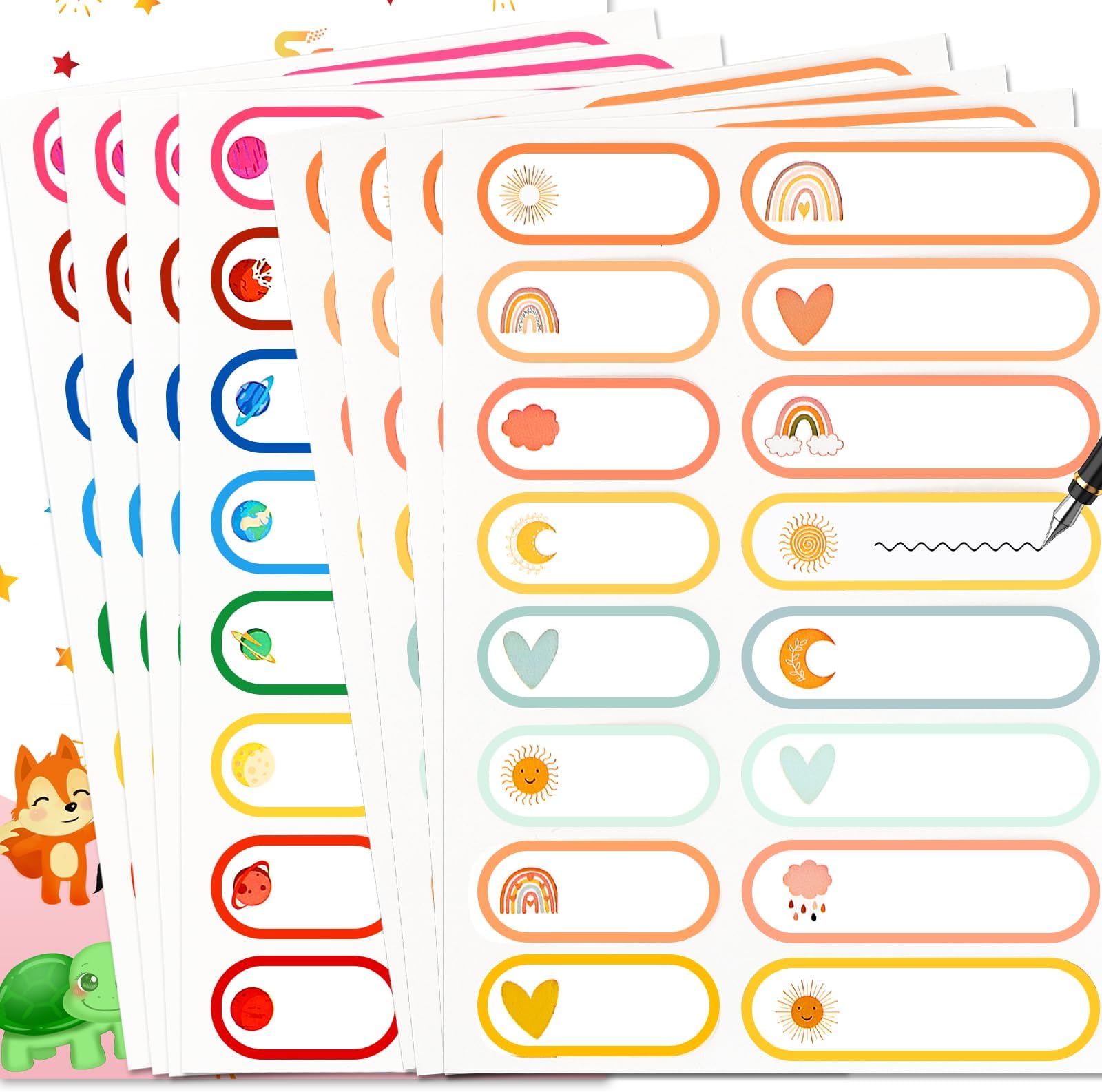 128pcs Baby Bottle Waterproof Labels, Tinabless School Name Labels for Kids, Daycare Labels, Self-Laminating Write-On Waterproof Dishwasher Safe Stickers, Kids Name Tags,Assorted Sizes & Colors