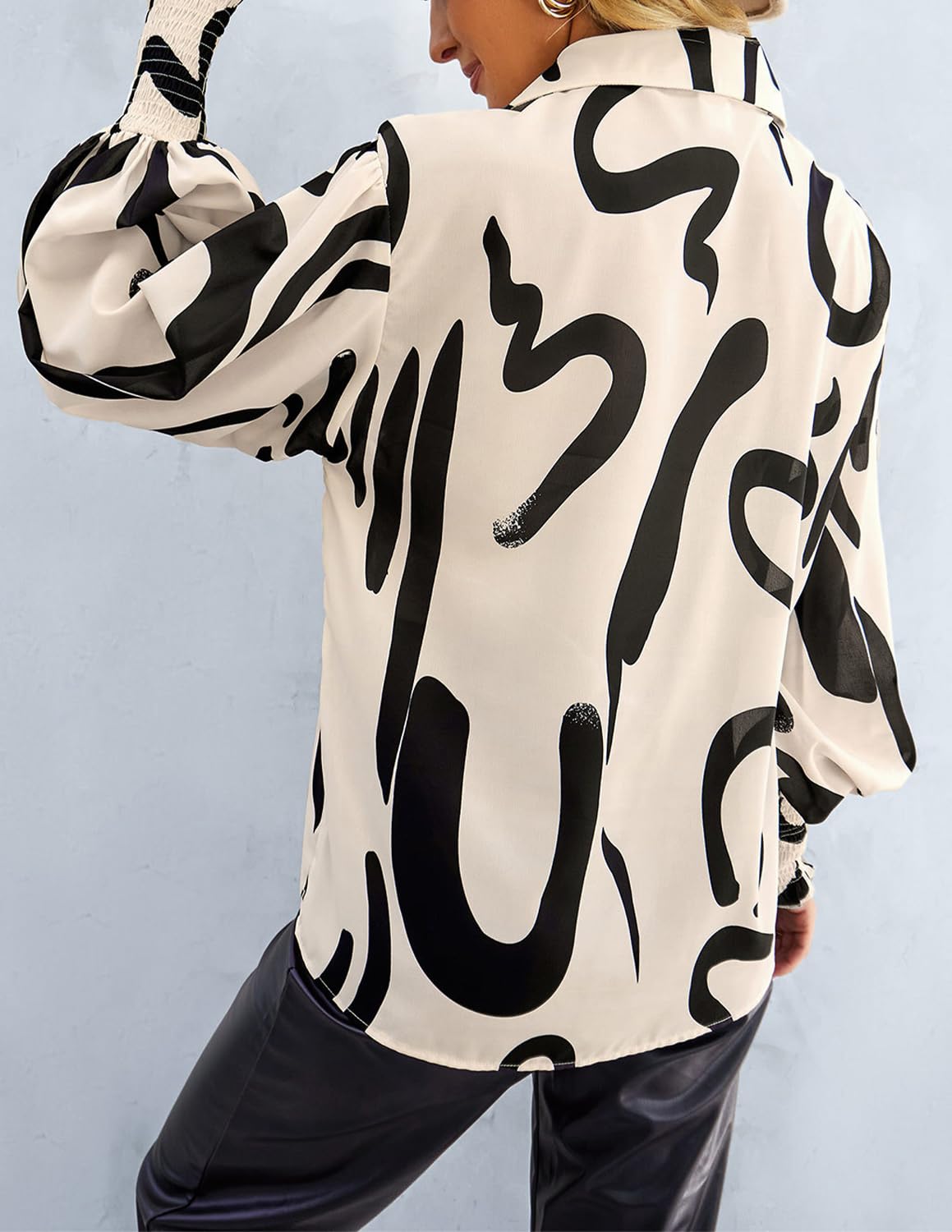 Casual Imprimée Chemisier Femme Manche Longue Chic et Élégante Chemisier Boutonnée Fluide Hauts à Revers Manches lanternes Tops Automne Hiver