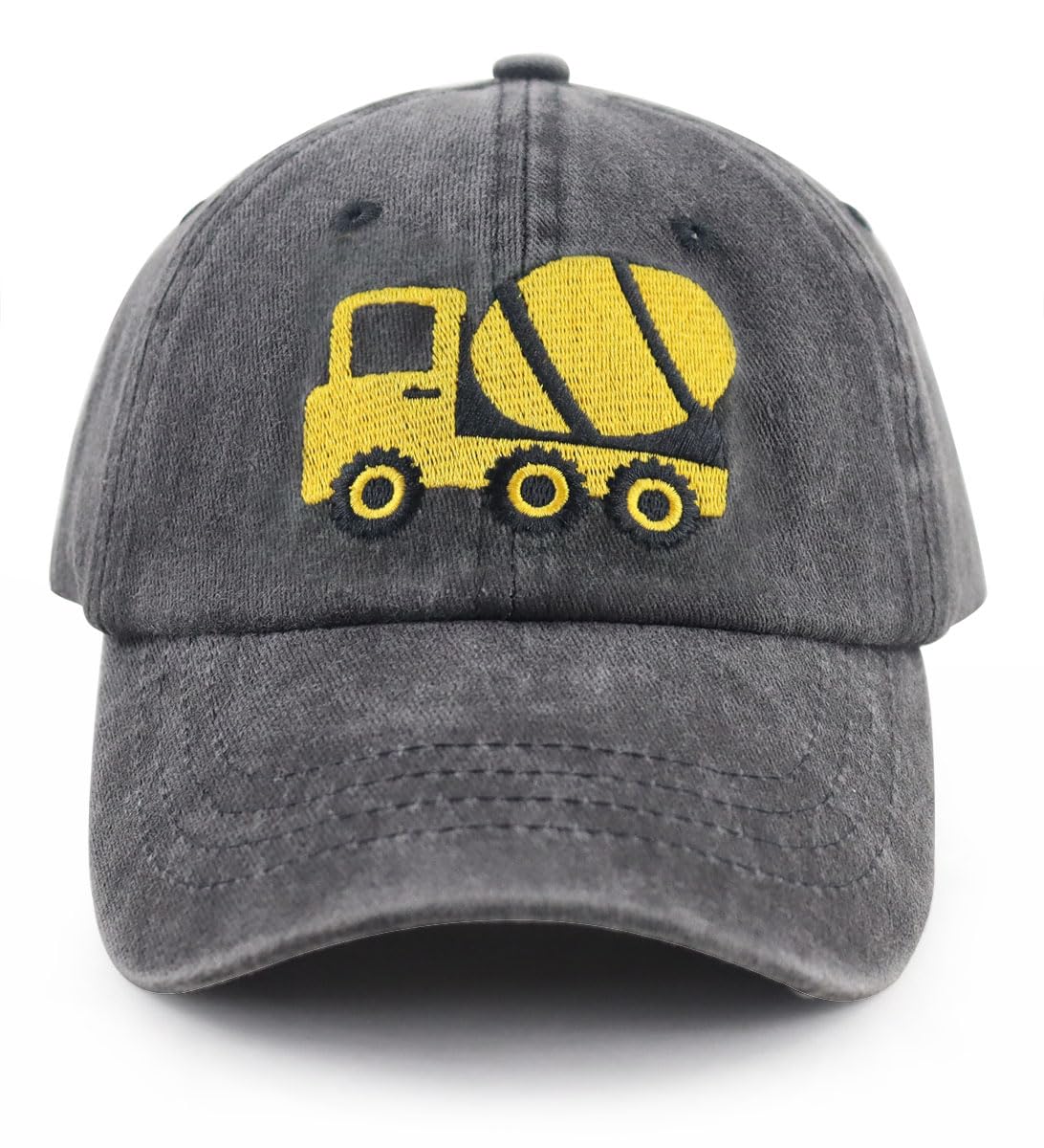 Construction Site Vehicles Hats for Boys Girls Age 3-10, Adjustable Vintage Embroidered Kids Baseball Cap