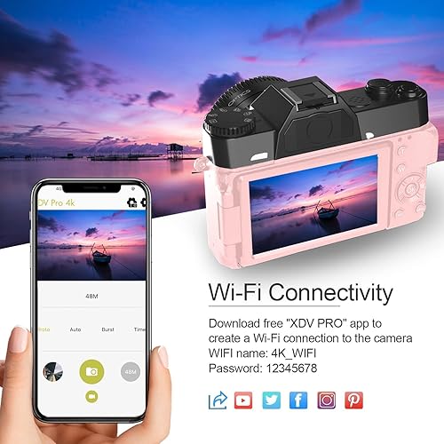 Miniatura 3 de Acuvar Cámara digital 4K de 48 MP para fotografía, cámara de vlogging para YouTube con pantalla abatible de 3.0 pulgadas de 180, WiFi, zoom digital