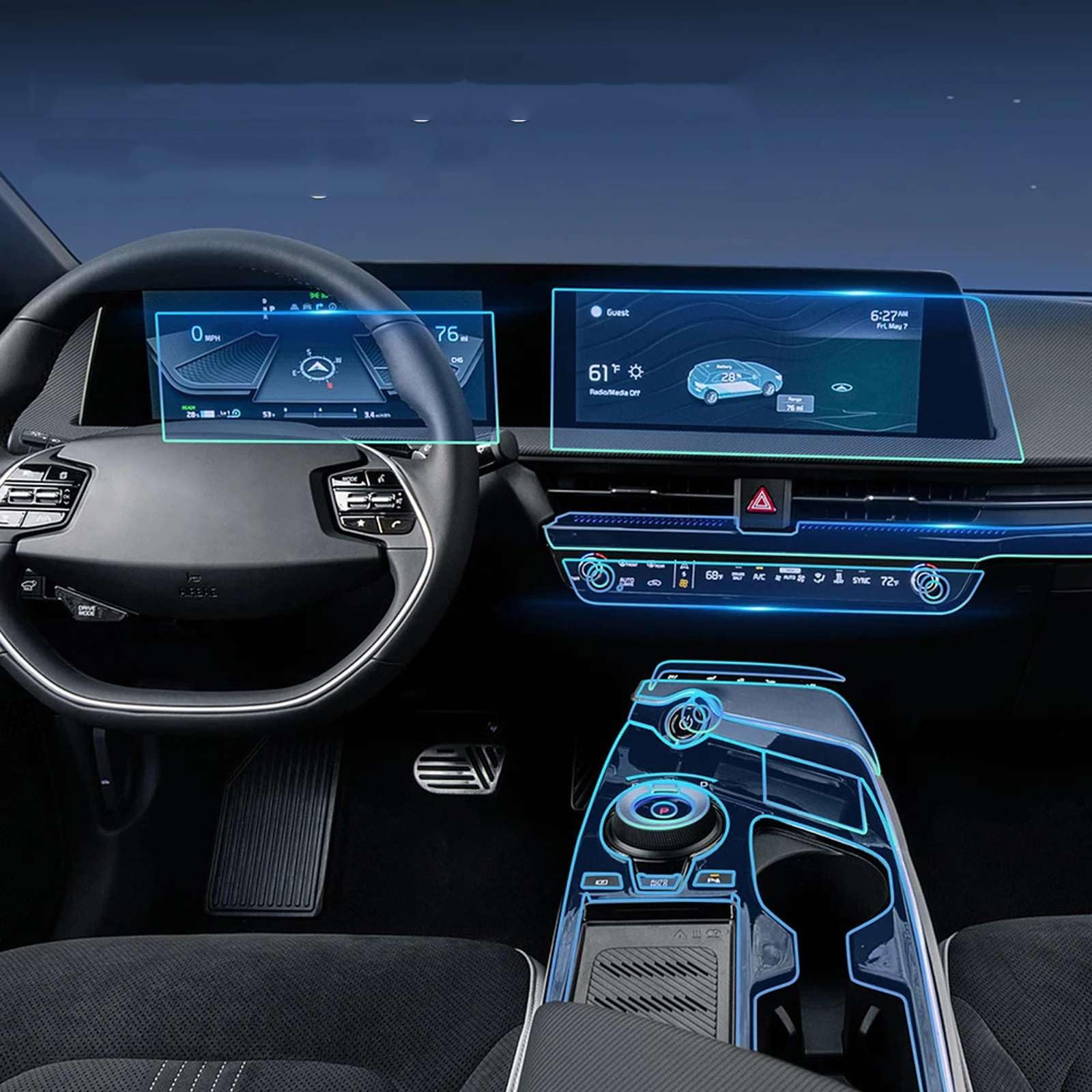 Film intérieur TPU Kia EV6 protection console centrale pour trajets quotidiens