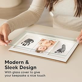 Inkless Hand and Footprint Kit, Boy, Girl, Newborn Keepsake - No Mess Ink Pad for Baby Handprint, Clean Touch Paw Print Kit for Dog Picture Frame,Personalized Baby Christmas Shower Gifts(Ash Wood)