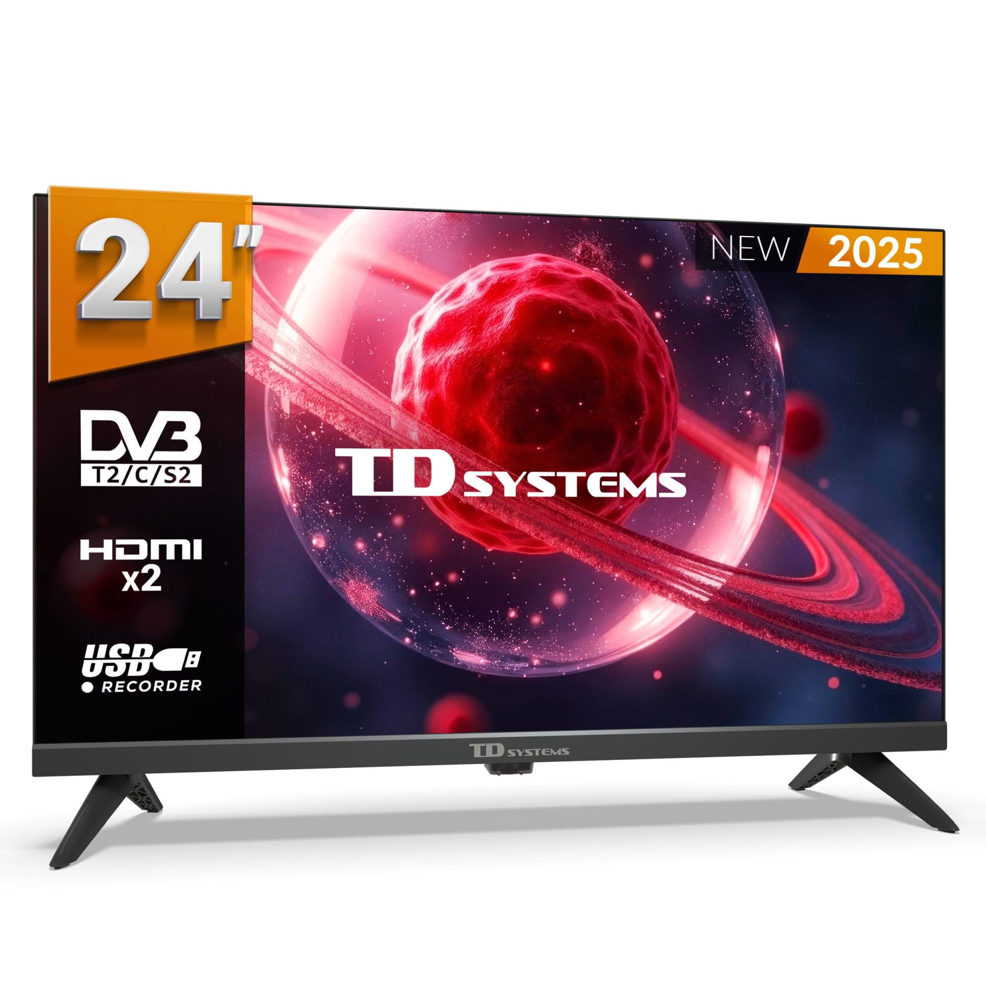 TD Systems - Televisor 24 Pulgadas no Smart TV, televisión TDT 2025, televisores con 3 años de garantía, 2X HDMI, USB Reproductor y Grabador - PRIME24K21H