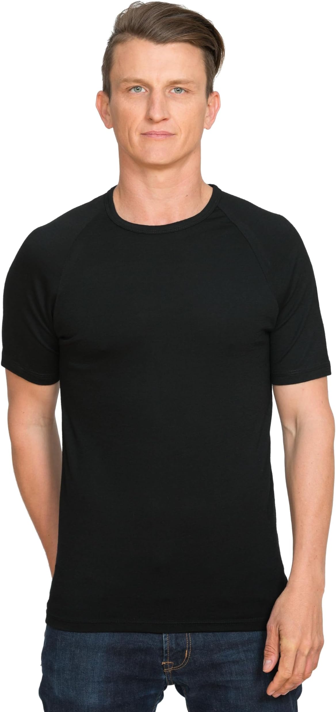 100% Merino Wool Base Layer New Zealand Made Merino T Shirt | Warm & Soft Thermal Top | Perfect for Outdoor Sports & Leisure Wear - Black