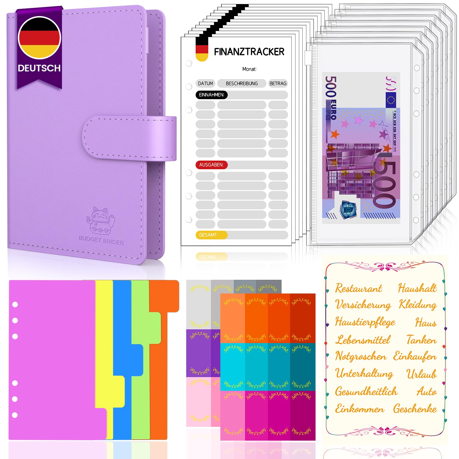 Agenda Budget Planner Aocii A6 - Per Risparmio E Cash Stuffing, Con Buste, Viola - Foto 4