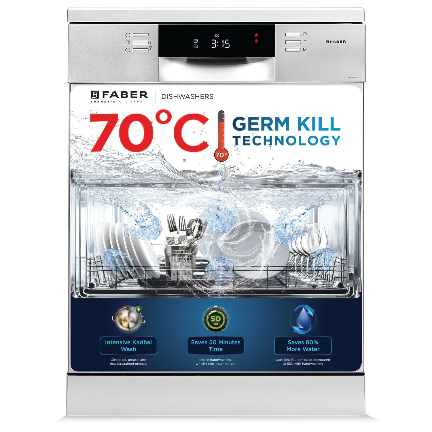 Faber 14 Place Settings Dishwasher ( FFSD 8PR 14S, Silver, Power 3D Wash for Tough Stains, Silent operation )-image-34