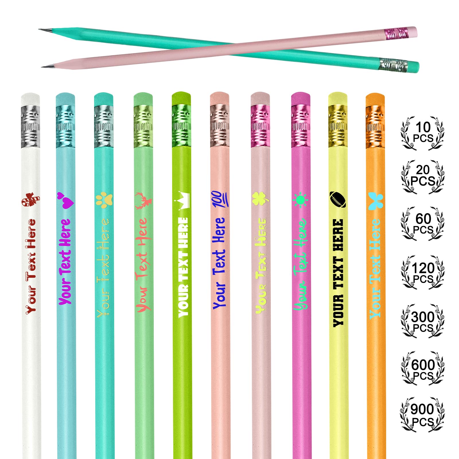 Nevaou Personalized Pencils Imprinted with Text and Logo Customized Pencils for Kids to School Writing or Office Supplies