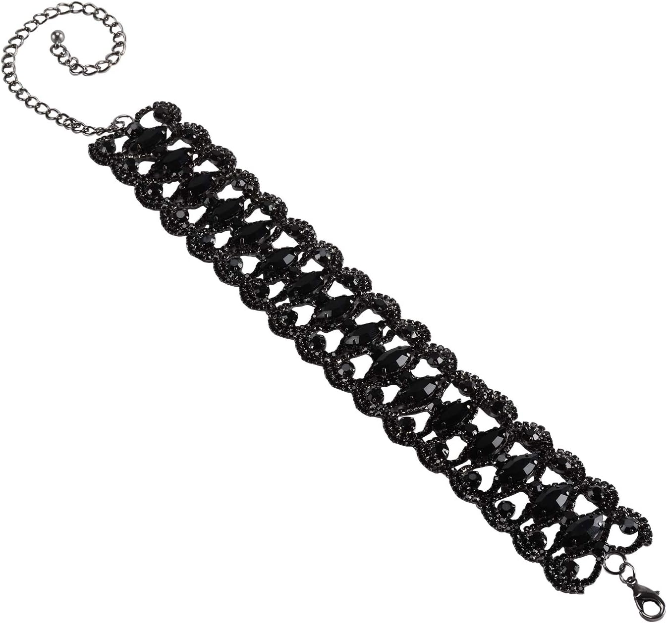 Holylove Statement Necklace for Women, Chunky Short Choker Jewelry Shinly Rhinestone Glass for Wedding Party Casual Daily Accessory Black 1pc with Gift Box - N25 Black