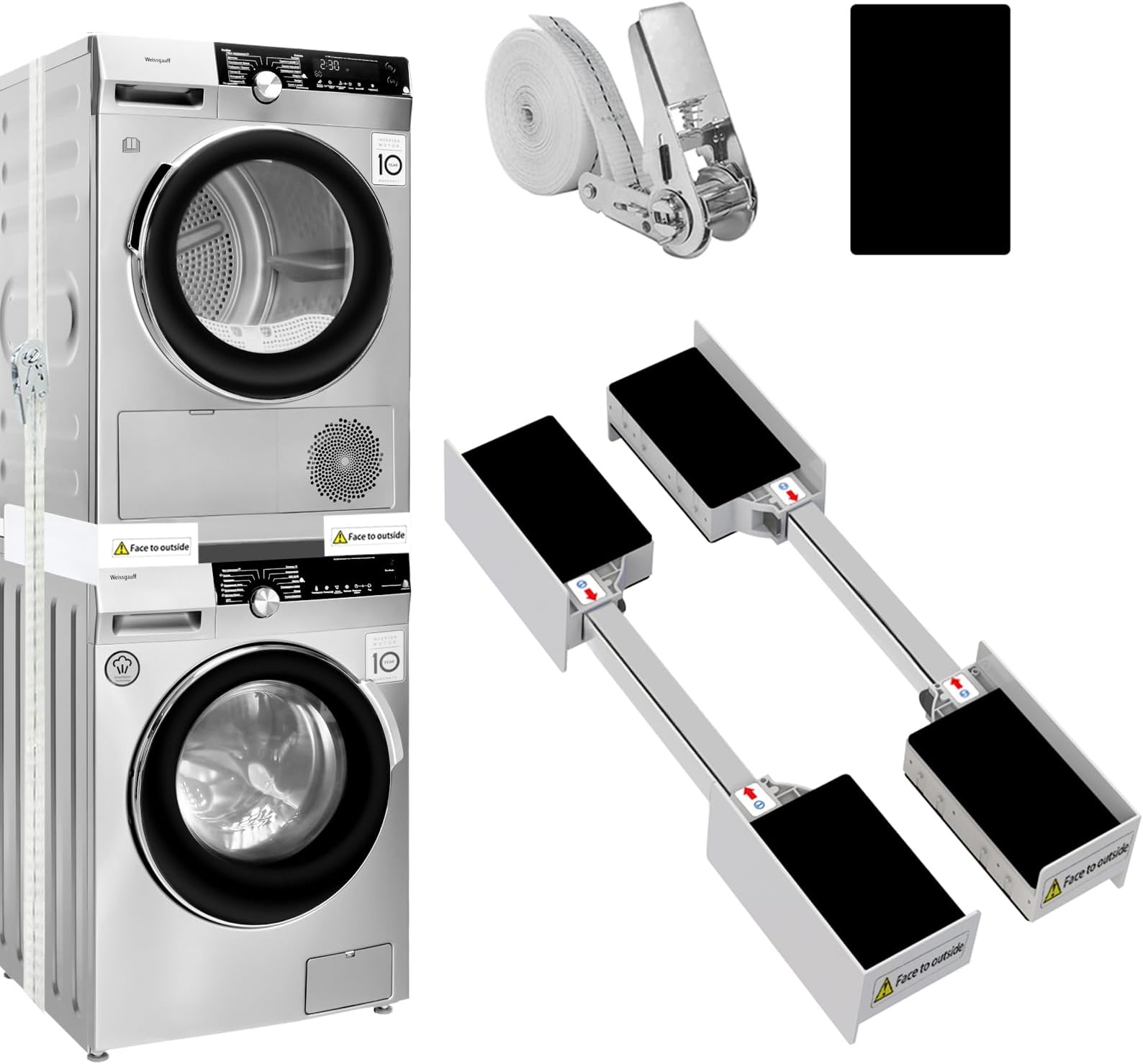 Washer Dryer Stacking Kit, Universal Stacking Kit for Washer and Dryer, Adjustable 29"/28"/27"/26"/25"/24" Stackable Stacking Kit Replacement with Ratchet Strap