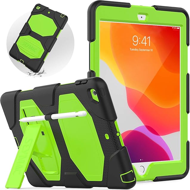 SEYMAC iPad 7th Generation Case,New iPad 10.2 Inch Case 2019[Pencil Holder]Slim Heavy Duty Shockproof Case with Strong Stand,High Impact Durable Protective Cover kids for New iPad 7th Gen,Green