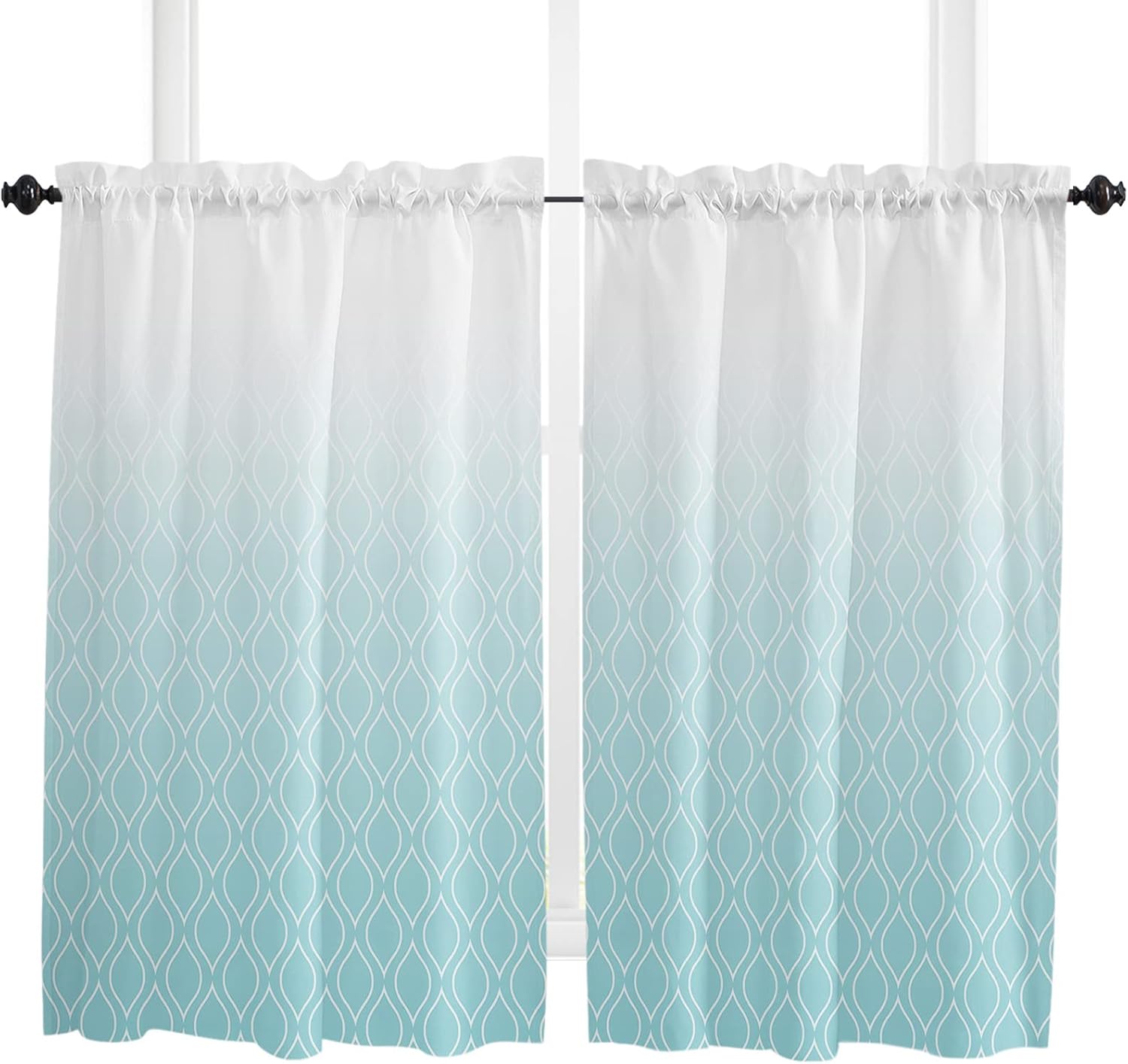 Jolunifun Ombre Aqua Kitchen Curtain 45 Inch Length, Modern