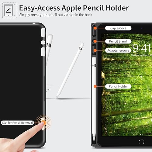 Miniatura 5 de H HOLIMET Funda para iPad de 9 generación de 10.2 pulgadas 2021 iPad de 8 7 generación 20202019 con soporte para lápices, piel vegana, apagado
