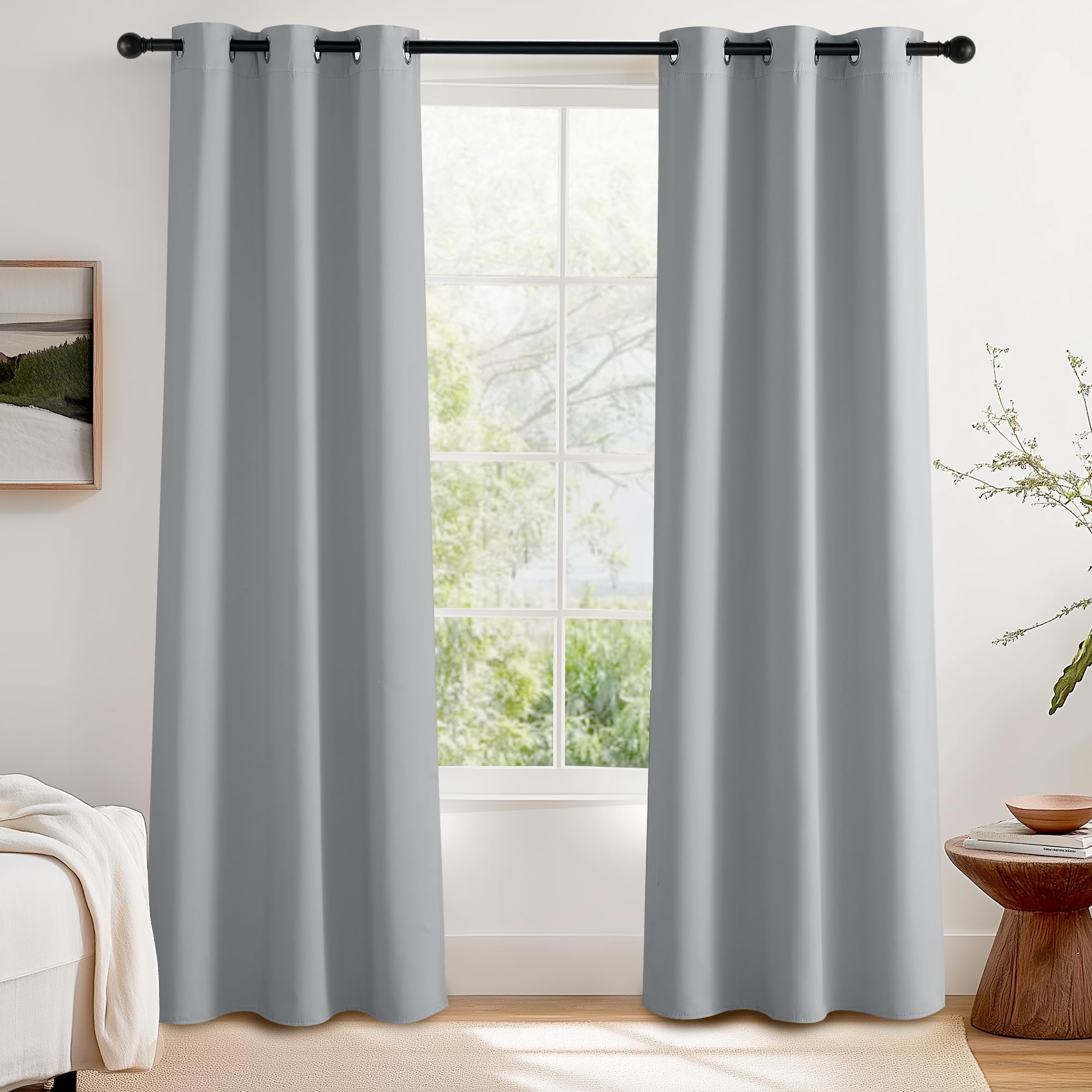 PONY DANCE Blackout Eyelet Curtains, Silver Grey, 2 Panels, 37 x 84 Inch — image 1