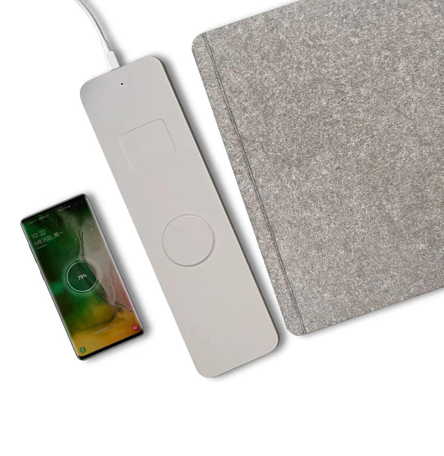 Tappetino per mouse magnetico in feltro con ricarica wireless, Ampio tappetino da scrivania in pelle, protettivo per tastiera PC con ricarica rapida(Black,78x37cm)