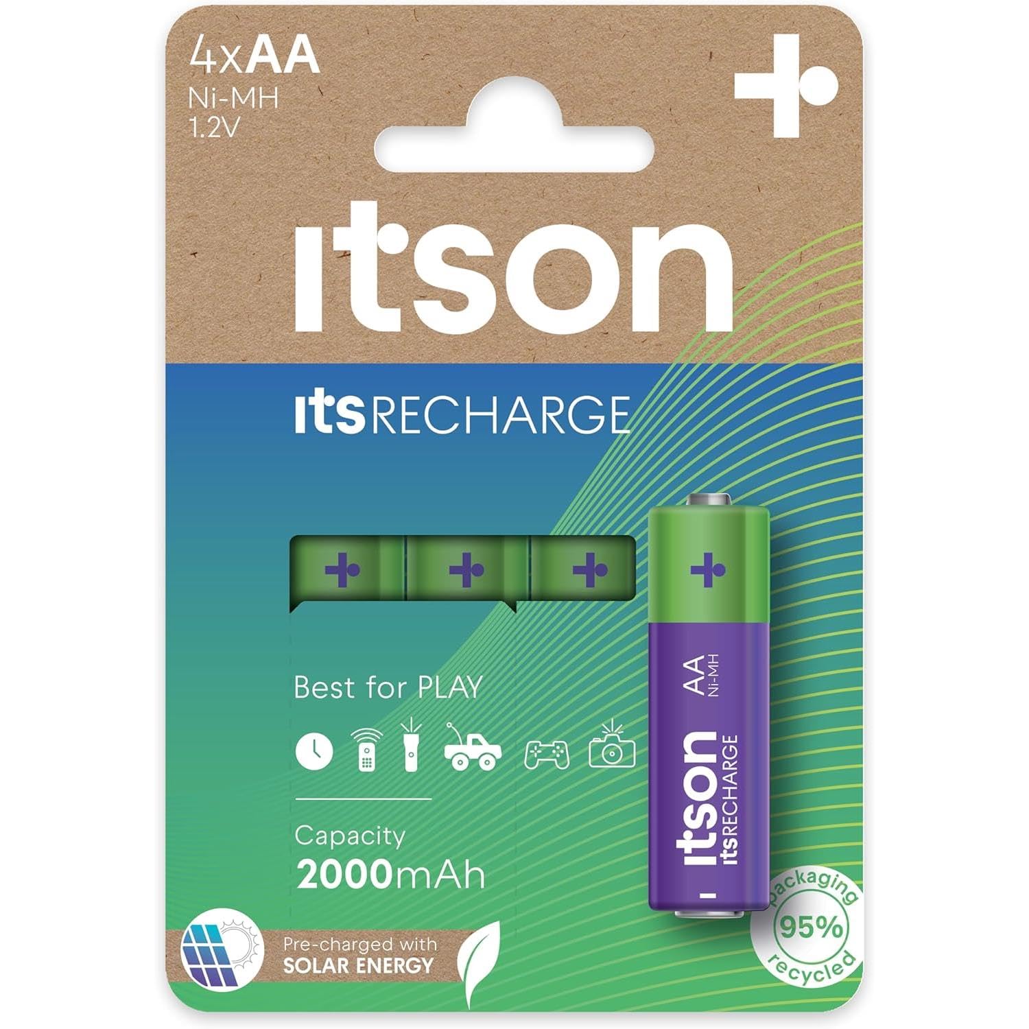 ITSON Lot de 3 x 4 Piles Rechargeables AA prêtes à l'emploi Pro NiMH, 2000 mAh. Idéales pour télécommandes, Torches, horloges