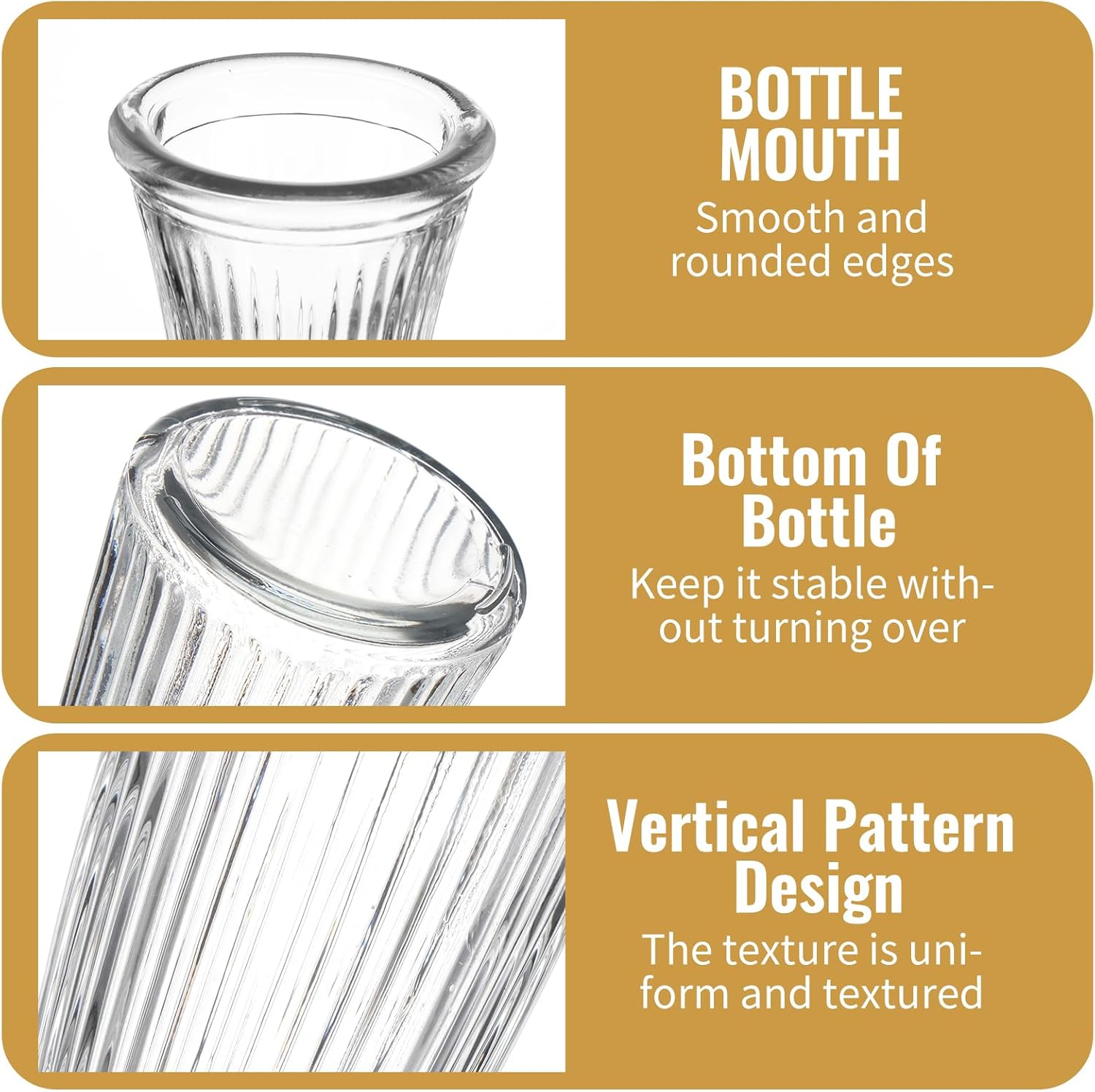 12 PCS Glass Bud Vases in Bulk, 8.5” Tall Clear Ribbed Flower Vases for Centerpieces, Textured Minimalist Small Vases for Flower, Home Office Wedding Table Decorations