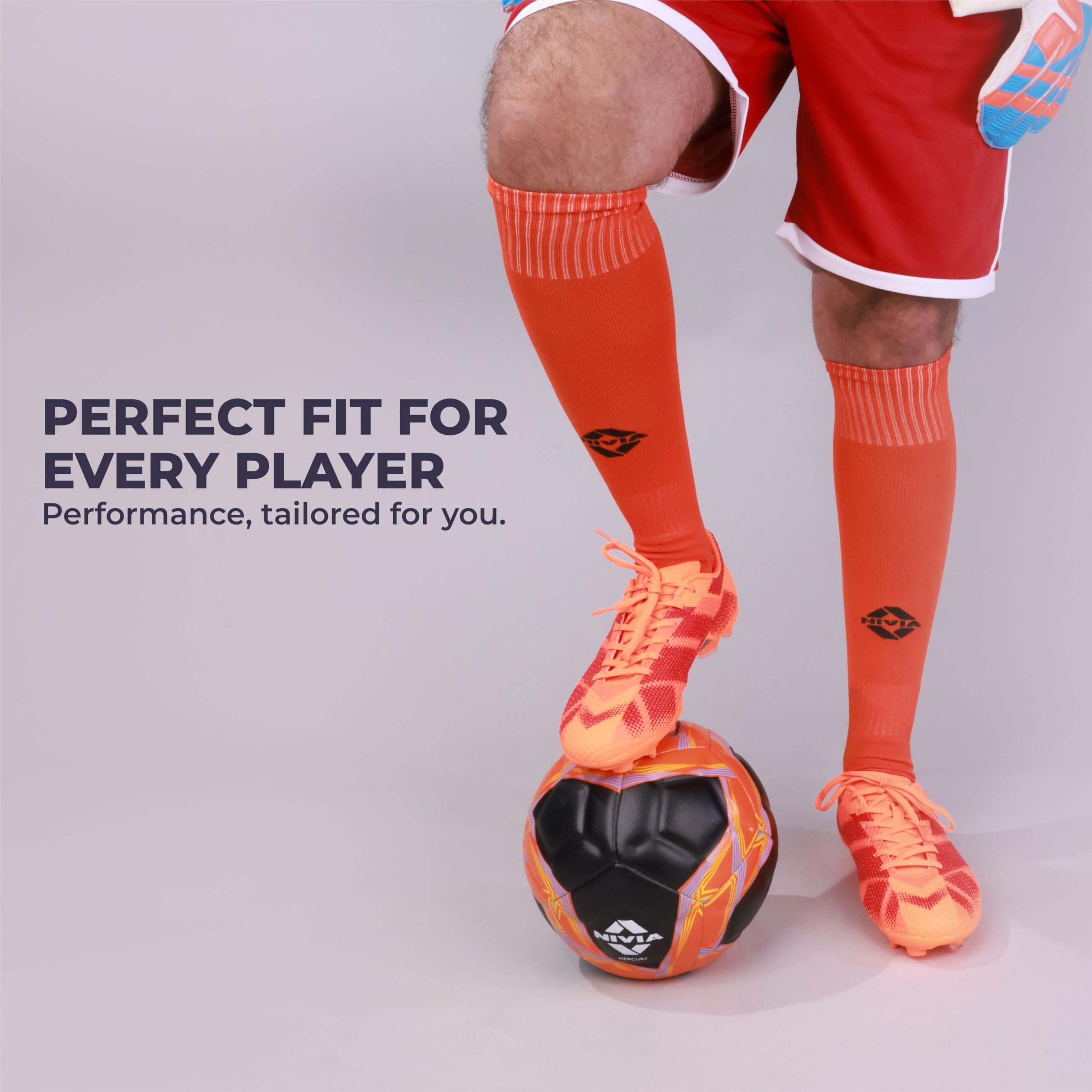 Nivia Plain Encounter Football Stockings for Men & Women, Knee Length Stockings, Football Socks, Soccer Socks, (Orange/Black) Size-L 1