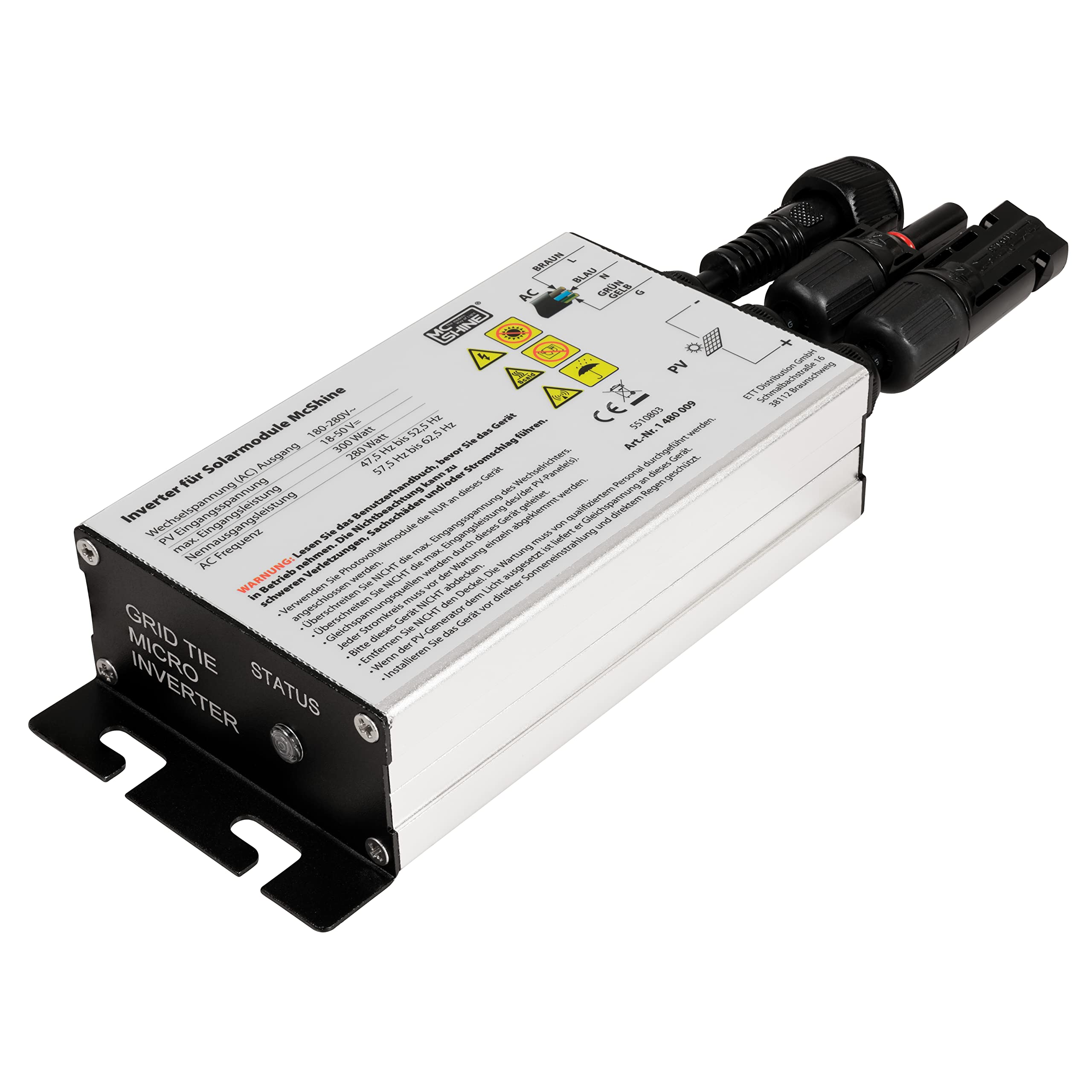 McShine - Wechselrichter für Solarmodule | 300W, 5M Kabel, IP55 | Wechselrichter für Solar Balkonkraftwerk, MPPT 24V-40V