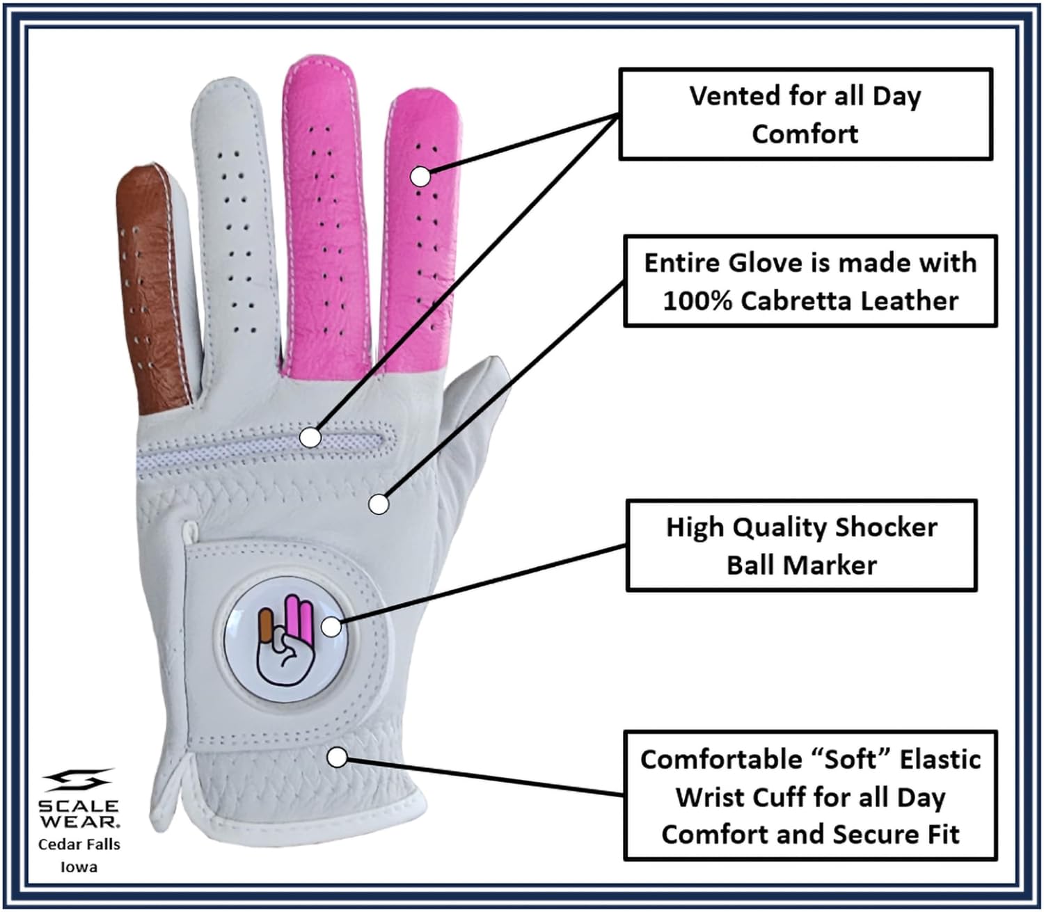 Shocker Funny Golf Glove Men's - Funny Golf Glove with Magnetic Ball Marker, Premium 100% Cabretta Leather, Durable Grip, Adult Men's for Left & Right Hand Golfers, Small to XXL Sizes