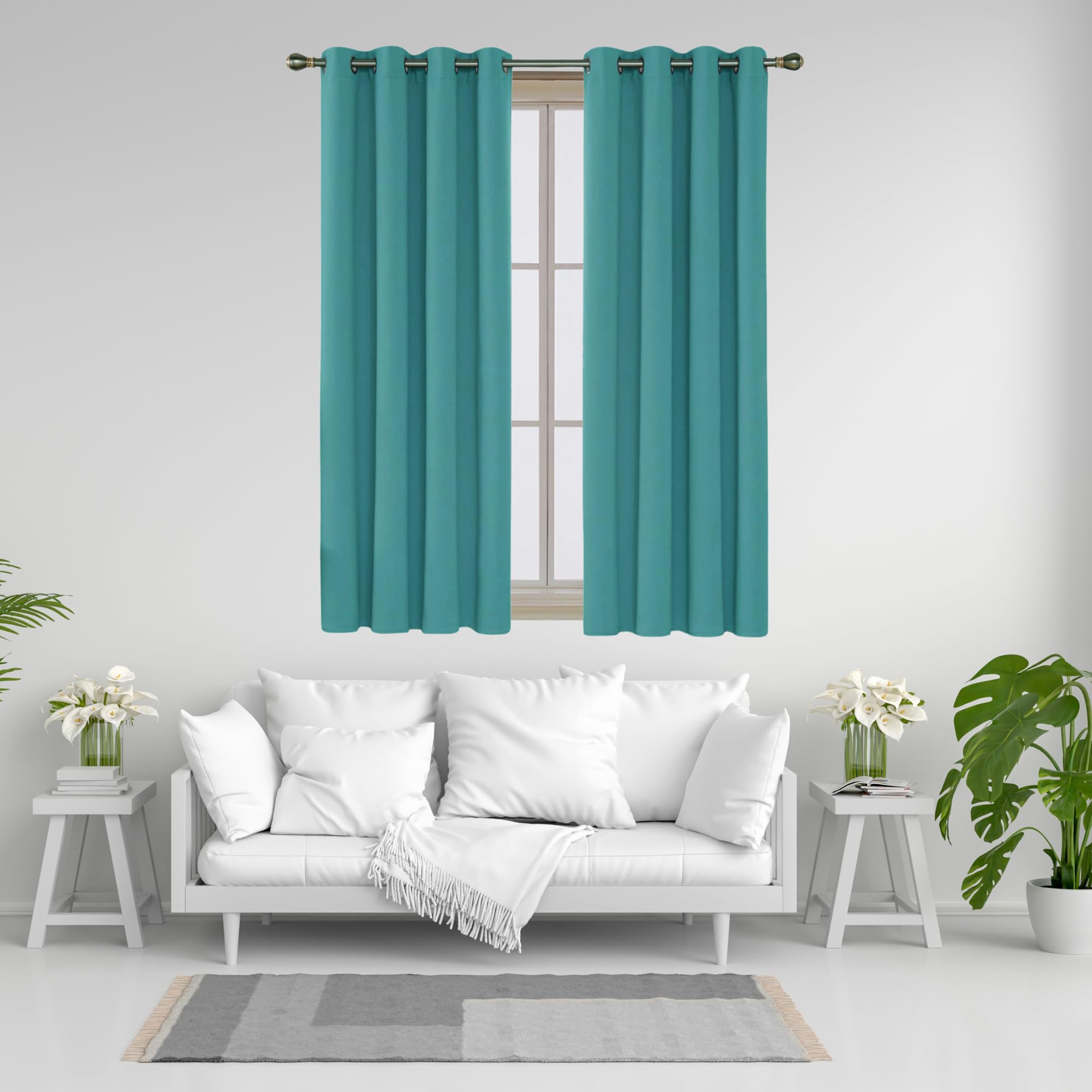 J.Din Blackout Curtains for Bedroom/Living Room, Black out super soft Thermal Insulated curtains & drapes, Ring Top Eyelet Curtain for window, 2 Panels with Tie backs (Turquoise, 90" Wide x 108" Drop) — image 1