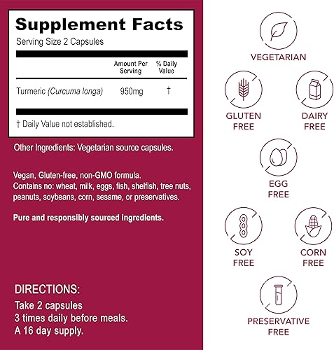 Miniatura 4 de Kroeger Herb Products, Cúrcuma 950 mg de apoyo articular y suplemento antioxidante, vegetariano, sin OMG, sin conservantes ni rellenos, fabricado en