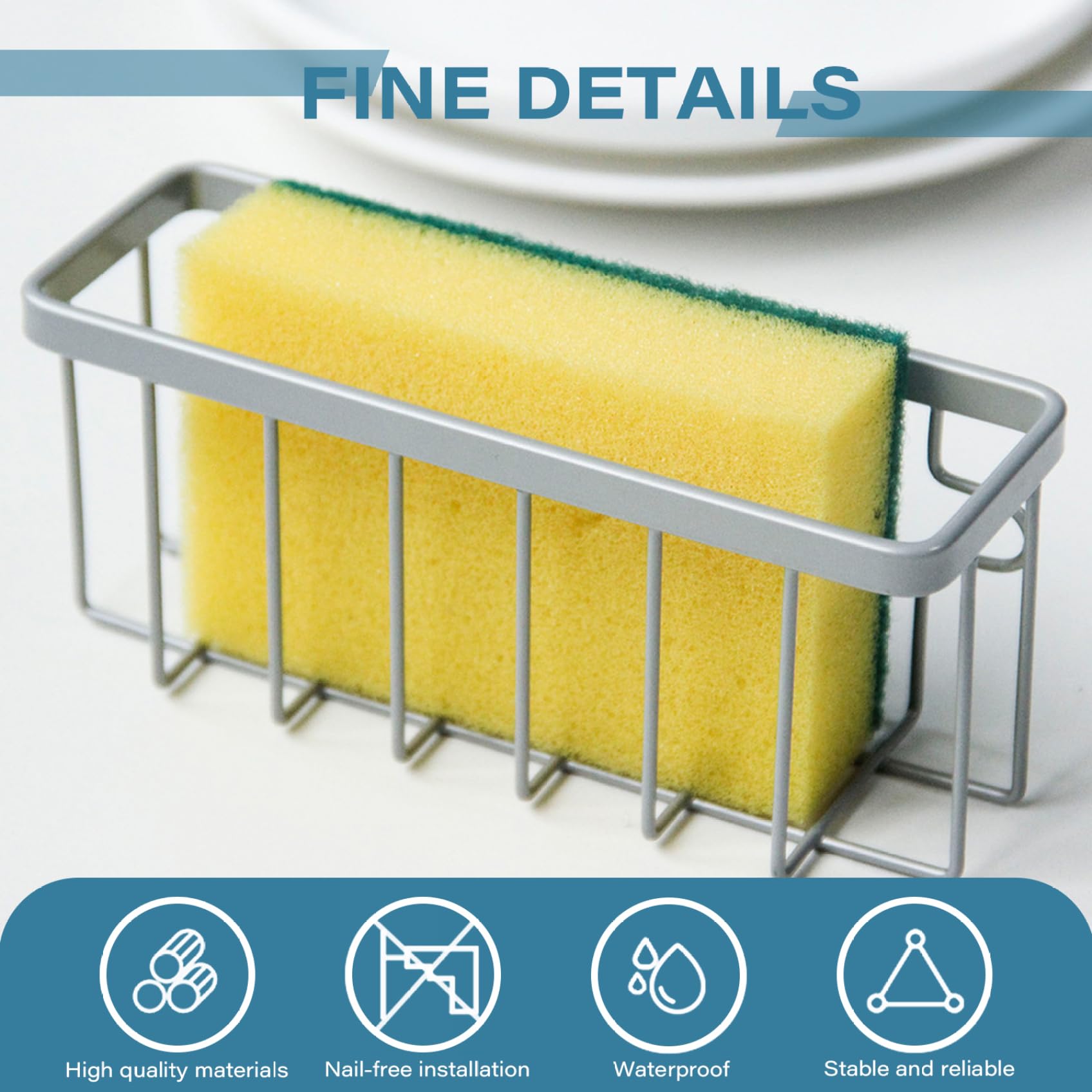 Porta Spugne Da Cucina 2-in-1: Caddy Per Lavello Con Cinghia Sospesa E Fori Di Drenaggio – Beige, In Plastica Resistente - 2