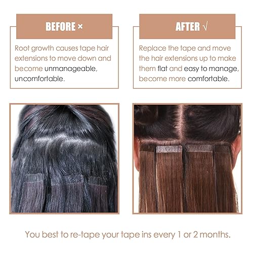 Vista 93 de Lacer Extensiones de cabello humano con cinta adhesiva, 20 pulgadas, color negro natural, 100% virgen, extensiones de cabello humano de doble cara
