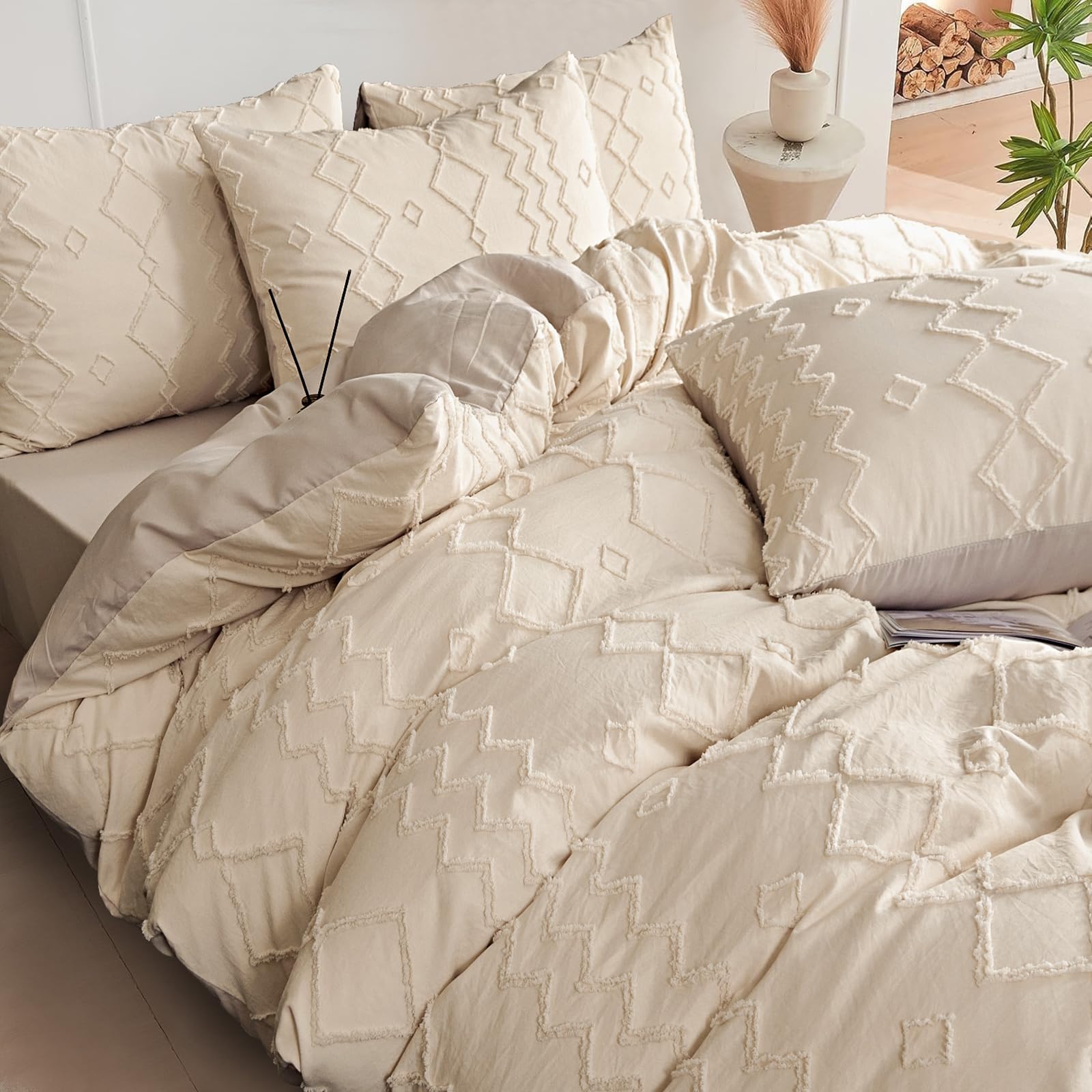 DJY Beige Duvet Cover Set King Size, 3 Piece Beige Tufted Bedding - Soft, Lightweight & Breathable All Season Set with Zipper Closure (King, 230x220cm) โ image 1