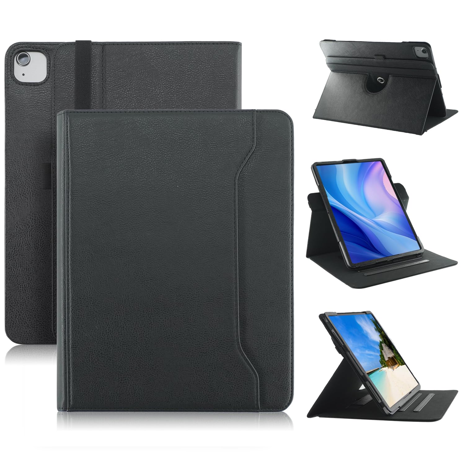 DINGGUAGUA Case Compatible with Apple iPad Air 11-inch(M2) 2024/iPad Air 4/5th 2020/2022 10.9" Tablet PU Leather Business Cover for ipad Air5 /Air4/Pro 360 Rotating Cases Auto Wake/Sleep,Black