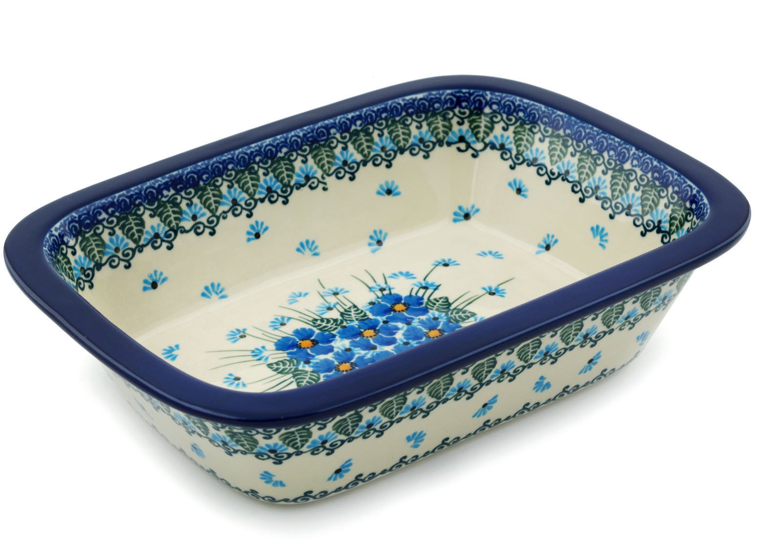 Polmedia Polish Pottery Rectangular Baker 10-inch Forget Me Not made by Ceramika Artystyczna